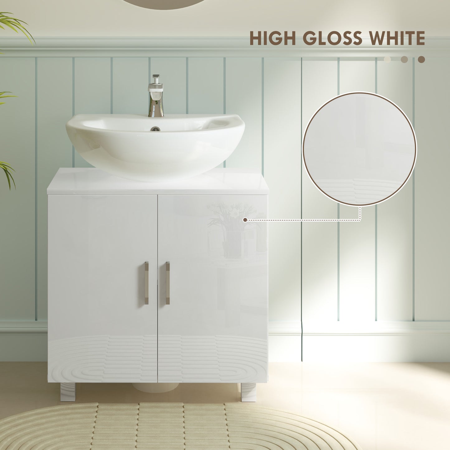 Freestanding Bathroom High Gloss Under Sink Cabinet, White