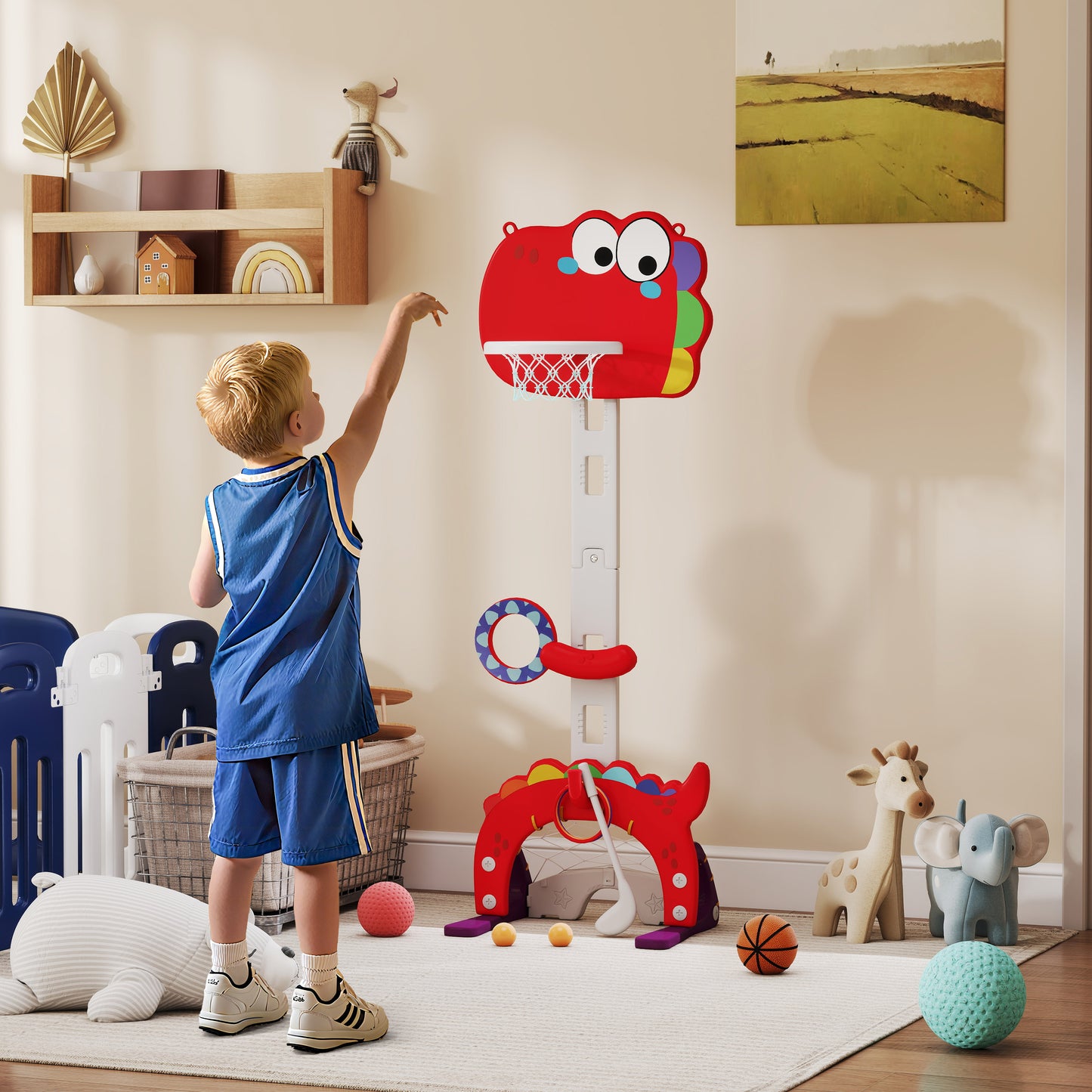5-in-1 Basketball Set with Adjustable 96-130 cm Height, Red