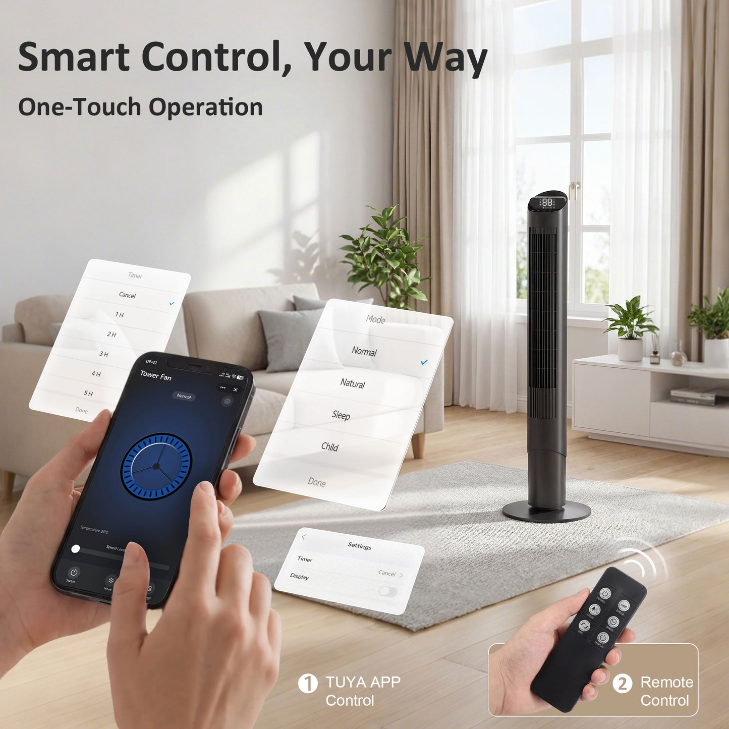 Tower Fan WiFi App Control 101.8 cm Black