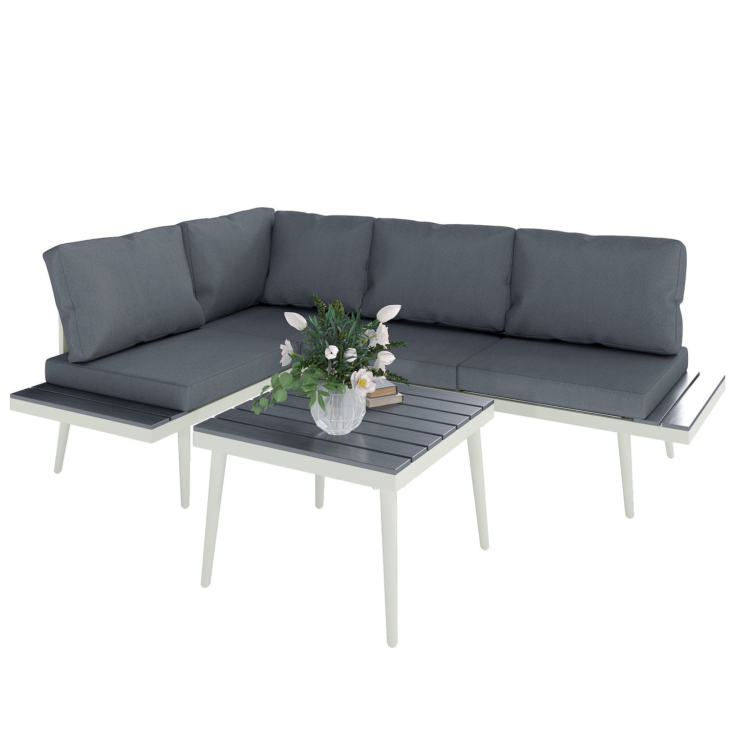 3 Piece Garden Furniture Set with 5-Level Adjustable Lounger, Grey