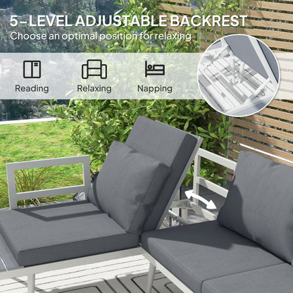 3 Piece Garden Furniture Set with 5-Level Adjustable Lounger, Grey