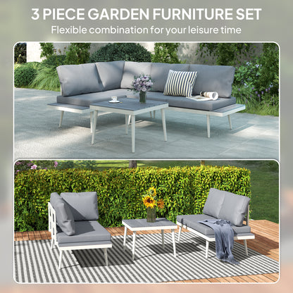 3 Piece Garden Furniture Set with 5-Level Adjustable Lounger, Grey