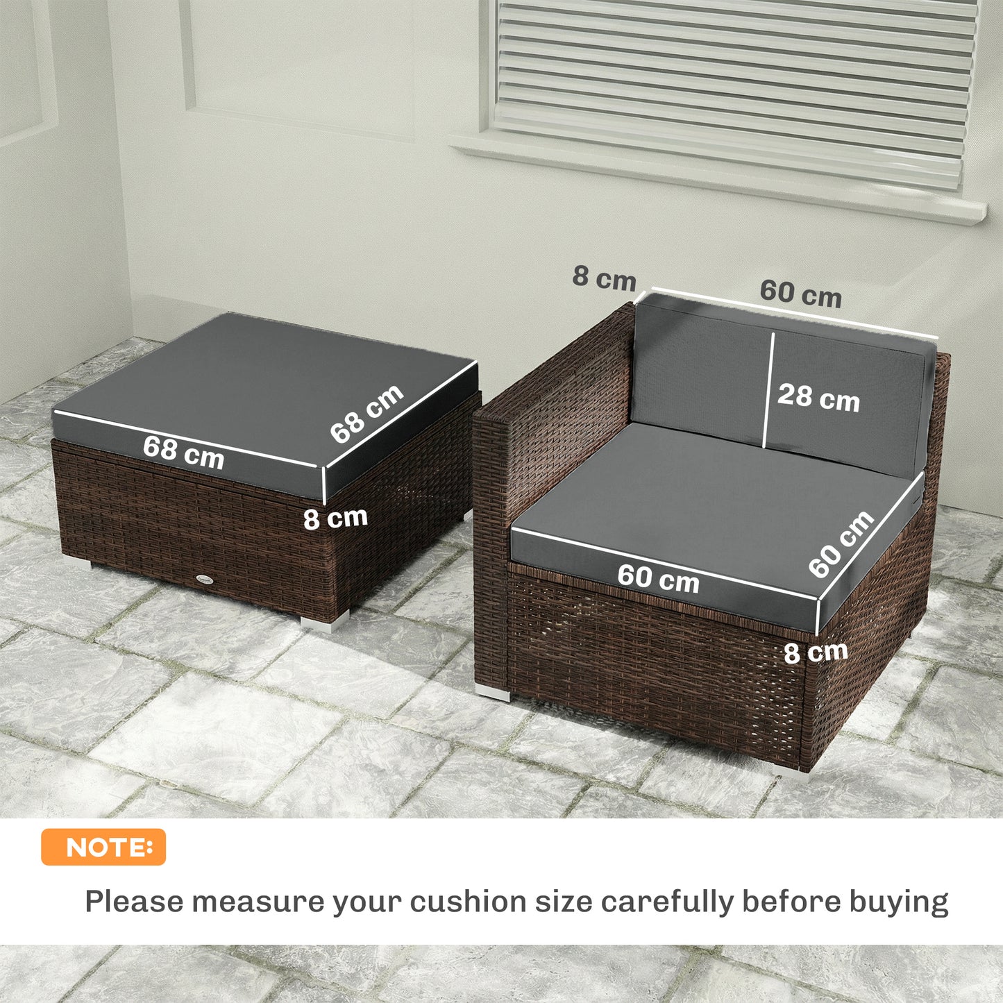 7-Piece Patio Furniture Cushions Water-Repellent 60x60cm, Dark Grey