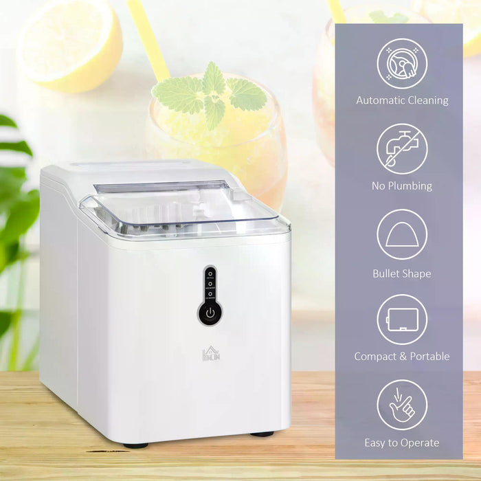 12kg Ice Maker Machine | Counter Top Cube | Home Drink Equipment | 1.5L Self Clean Function w/ Basket Freestanding Kitchen Office Dining-White