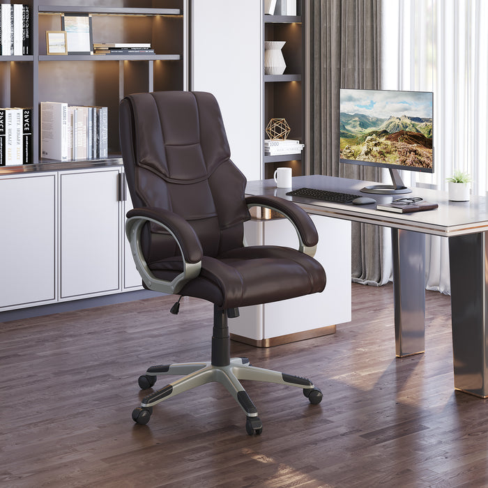 Home Office Chair High Back Computer Desk Chair with Faux Leather Adjustable Height Rocking Function Brown