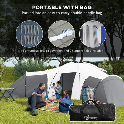 Large Tunnel Tent with 3 Bedroom, Living Area and Porch, Grey