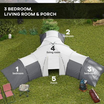 Large Tunnel Tent with 3 Bedroom, Living Area and Porch, Grey