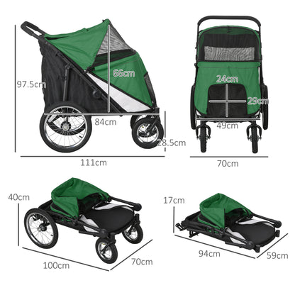 Foldable Pet Stroller with Cushion, for M, L Dogs - Green