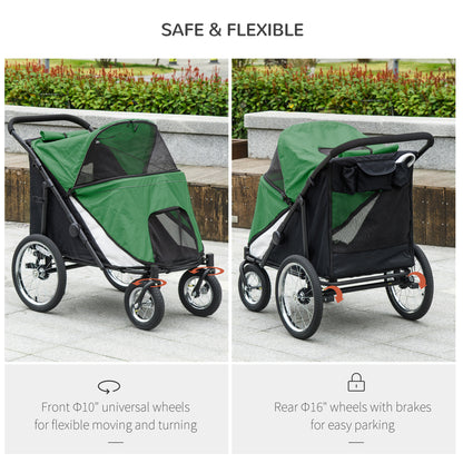 Foldable Pet Stroller with Cushion, for M, L Dogs - Green