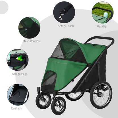 Foldable Pet Stroller with Cushion, for M, L Dogs - Green