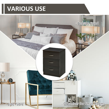 Modern 3 Drawers Side Table, Bedside Table with Wood Effect, Black