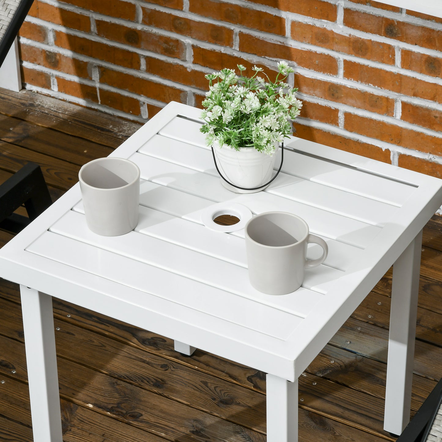 Garden Side Table Coffee Table with Umbrella Hole for Patio Balcony