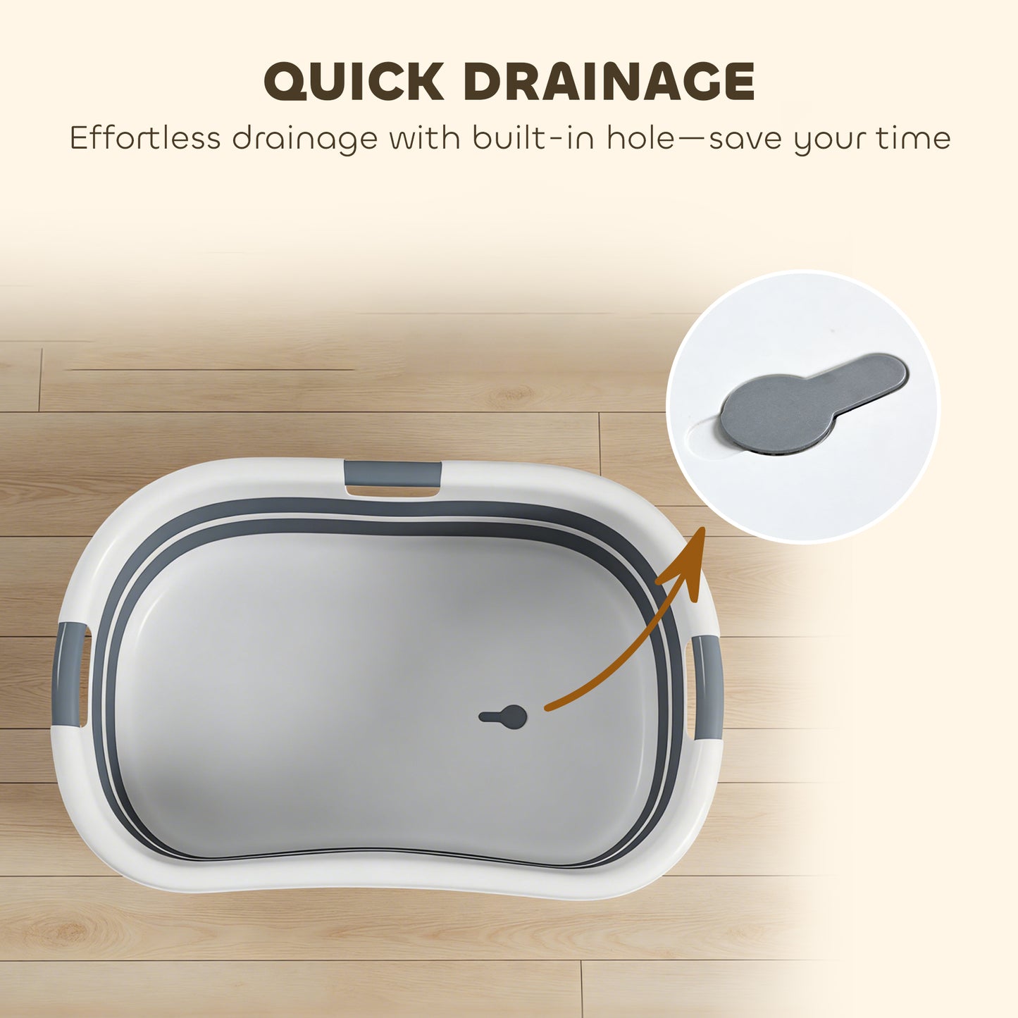 27L Dog Bath Tub Foldable Pet Bathtub with Drain Hole Grey