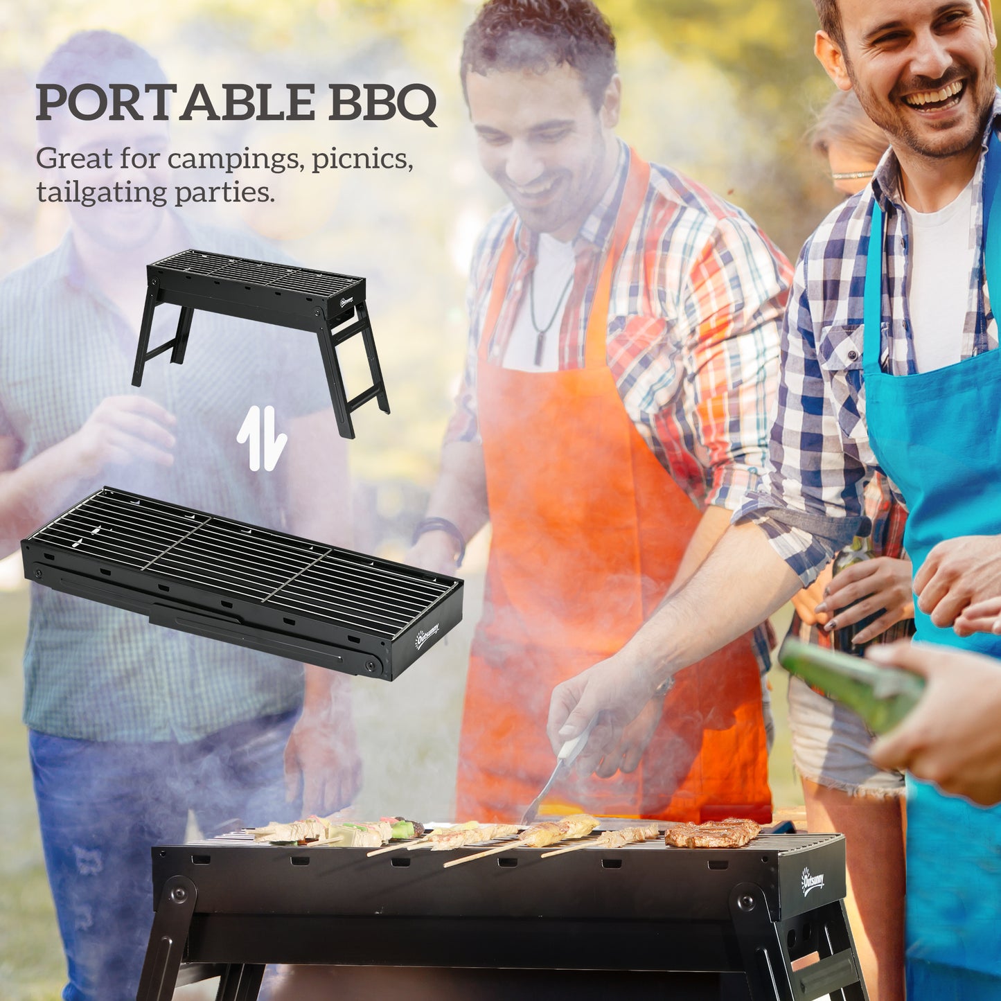 Portable Charcoal Grill with Pull-Out Charcoal Basin