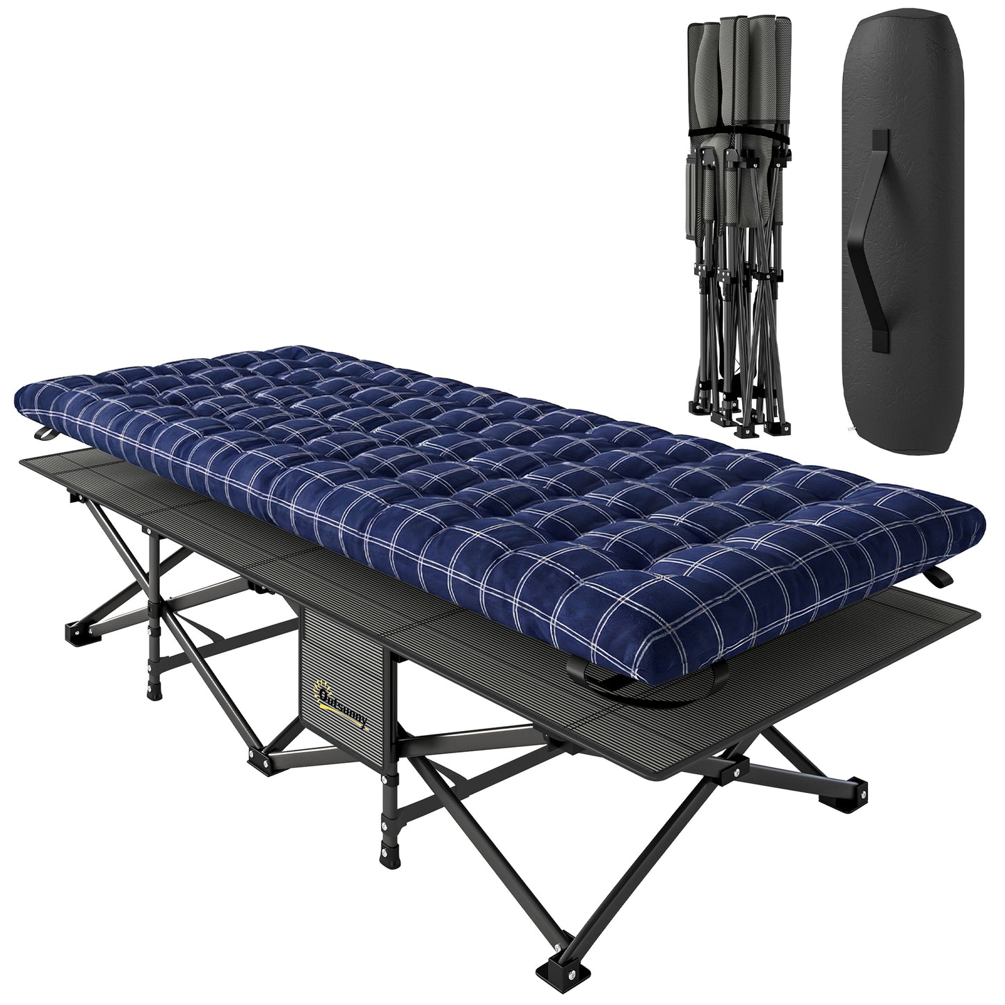 Camping Cot Heavy Duty Folding Bed with Soft Pad Blue
