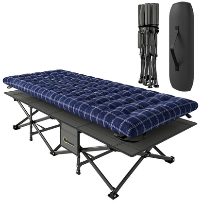 Camping Cot Heavy Duty Folding Bed with Soft Pad Blue