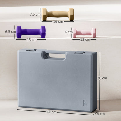 9kg Hex Dumbbells Set with Carry Case, 2 x 1kg, 2 x 1.5kg, 2 x 2kg