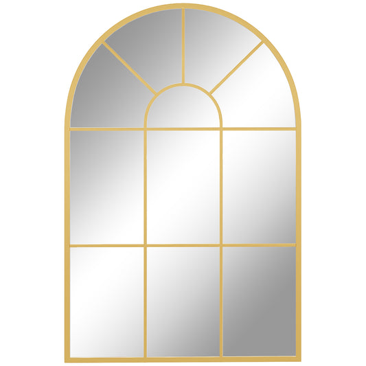 Modern Arched Window Wall Mirror for Bedroom, 91x60cm, Gold Tone