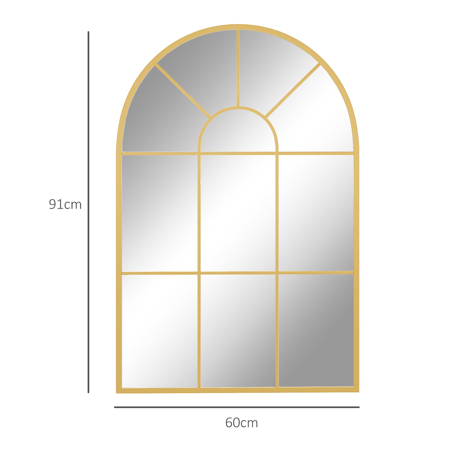 Modern Arched Window Wall Mirror for Bedroom, 91x60cm, Gold Tone