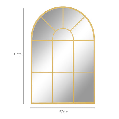 Modern Arched Window Wall Mirror for Bedroom, 91x60cm, Gold Tone