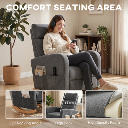 Upholstered Rocking Chair with Retractable Footrest Grey