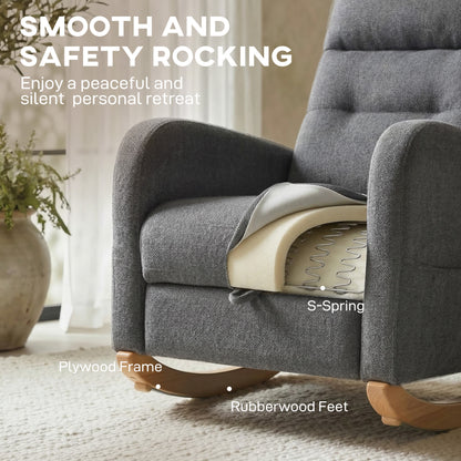 Upholstered Rocking Chair with Retractable Footrest Grey