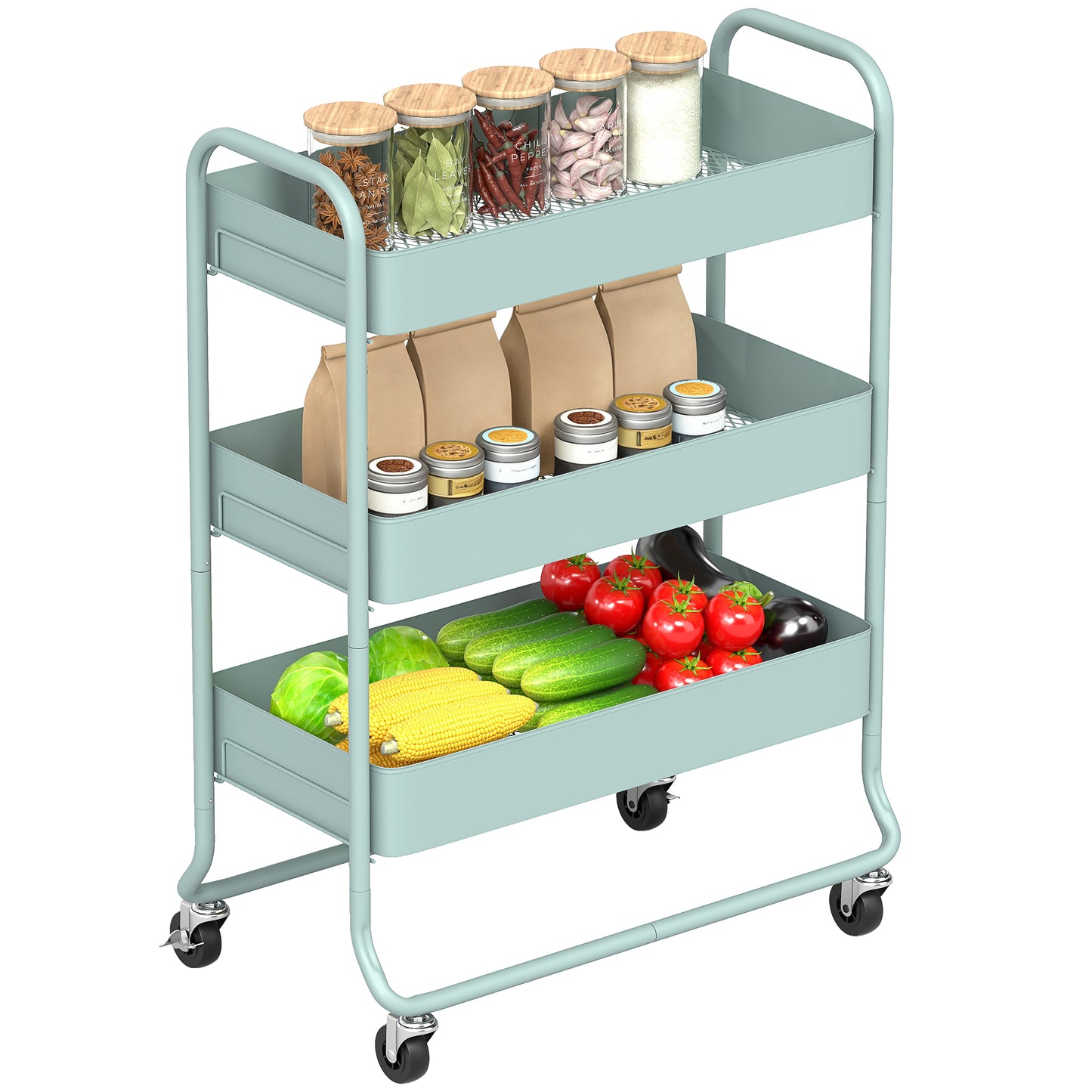 3-Tier Storage Trolley, Storage Cart with Mesh Backets, Wheels