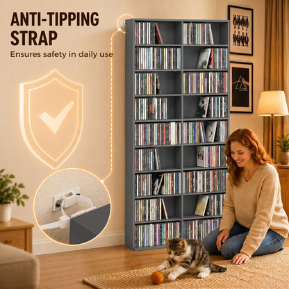 640 CD Storage Unit 360 DVD Storage Tower w/ 18 Compartments Grey