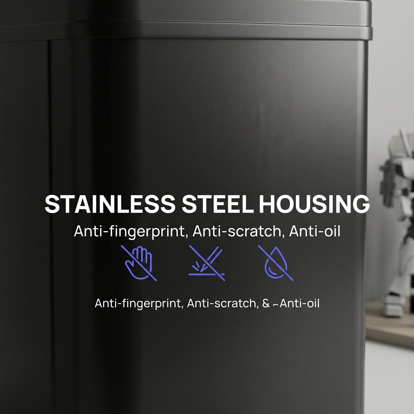50L Sensor Bin with Quiet Soft-Close Lid, Automatic Touchless Motion Sensor Kitchen Bin with Fingerprint Resistant Stainless Steel for Hygienic Gyms, Home Office Use, Black