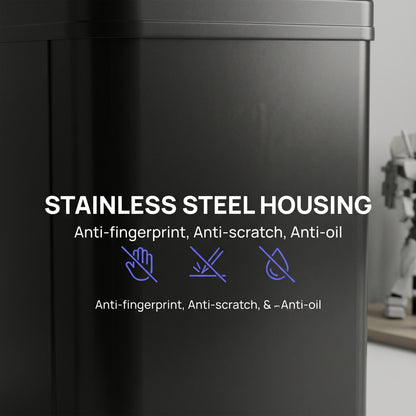 50L Sensor Bin with Quiet Soft-Close Lid, Automatic Touchless Motion Sensor Kitchen Bin with Fingerprint Resistant Stainless Steel for Hygienic Gyms, Home Office Use, Black