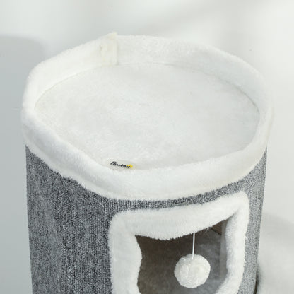 101 cm Cat Tree, 3-Tier Cat Barrel Cave Kitten Bed for Indoor, Kitty Tower House with 3 Condos, Sisal Scratching Posts, Jumping Platform, Grey
