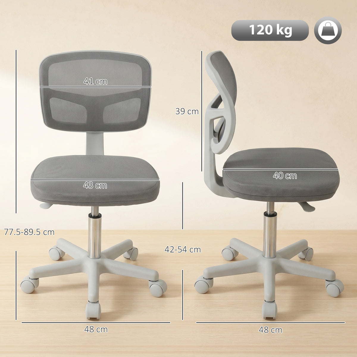 Vinsetto Small Office Chair without Arms, Swivel Mesh Desk Chair, Dark Grey