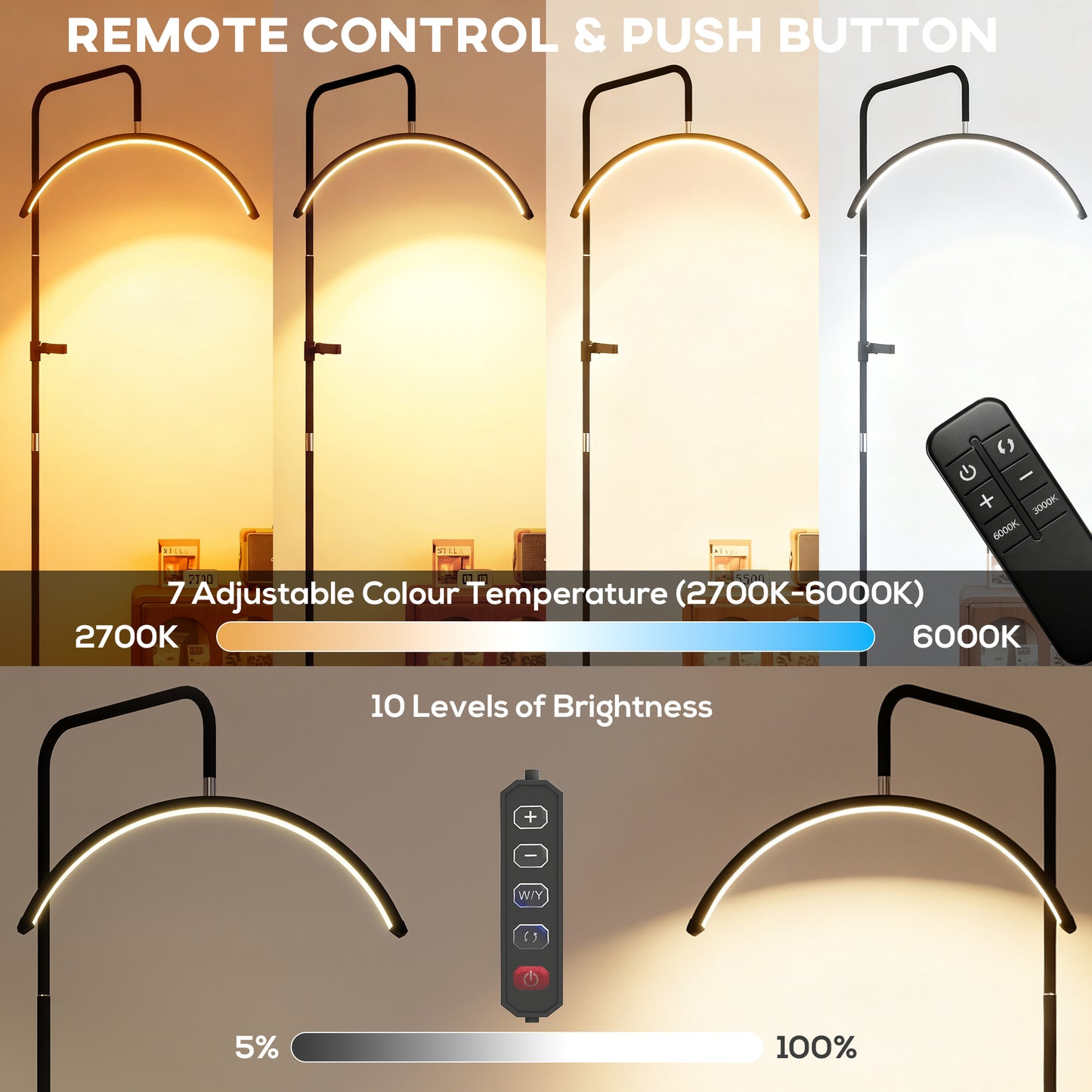 RGB Floor Lamp with 3 Rotatable Head, Modern Standing Lamp, Black