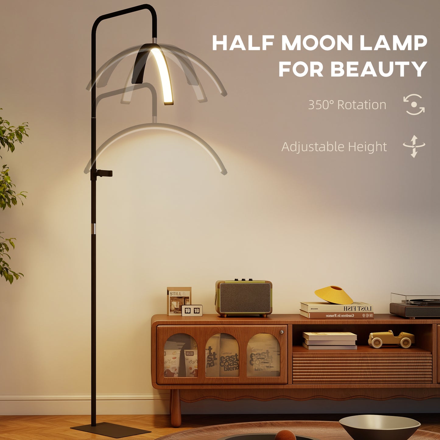 Half Moon Lash Light, Beauty Floor Lamp with Rotatable Head