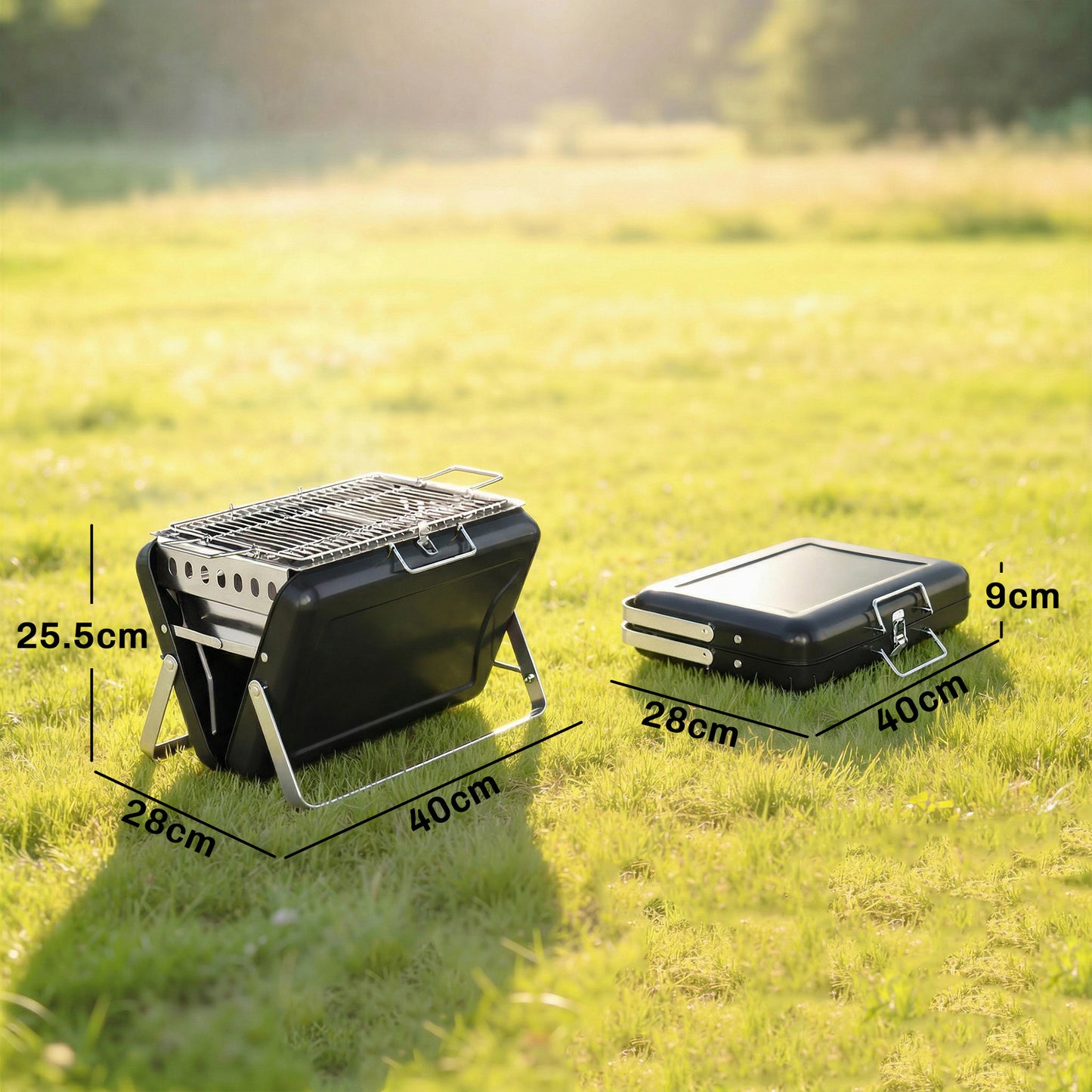 Charcoal BBQ Grill Portable with Tilting Grate Black