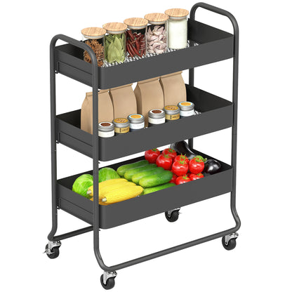 3-Tier Storage Trolley, Storage Cart with Mesh Backets, Wheels