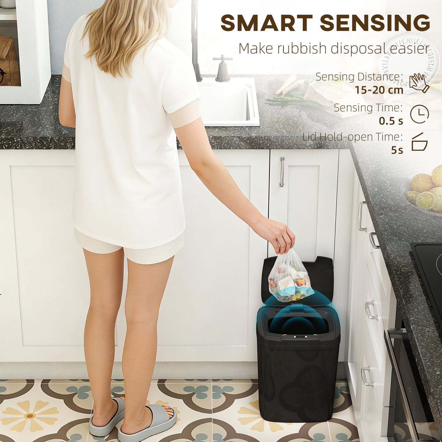 15L Sensor Bin, Automatic Touchless Kitchen Bin, Battery Operated