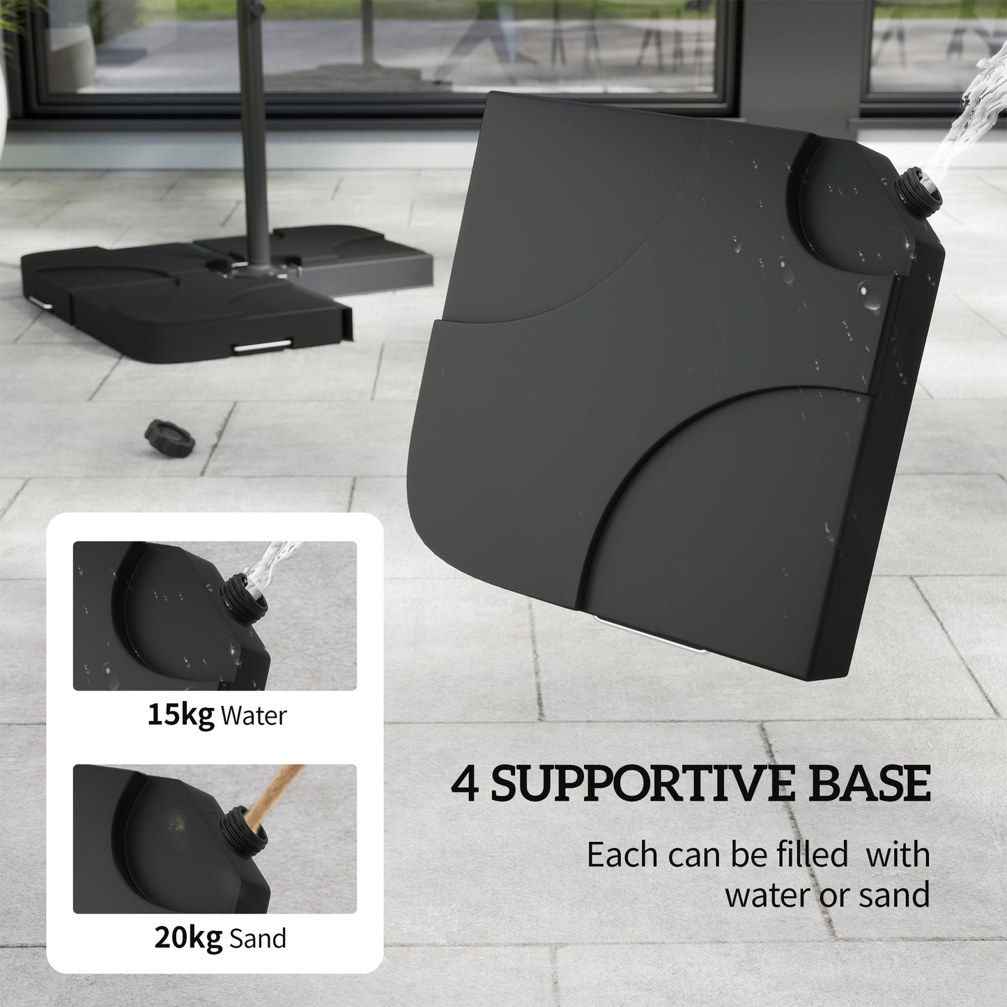 3(m) Banana Parasol Cantilever Umbrella Garden w/ Base Weights - Sand