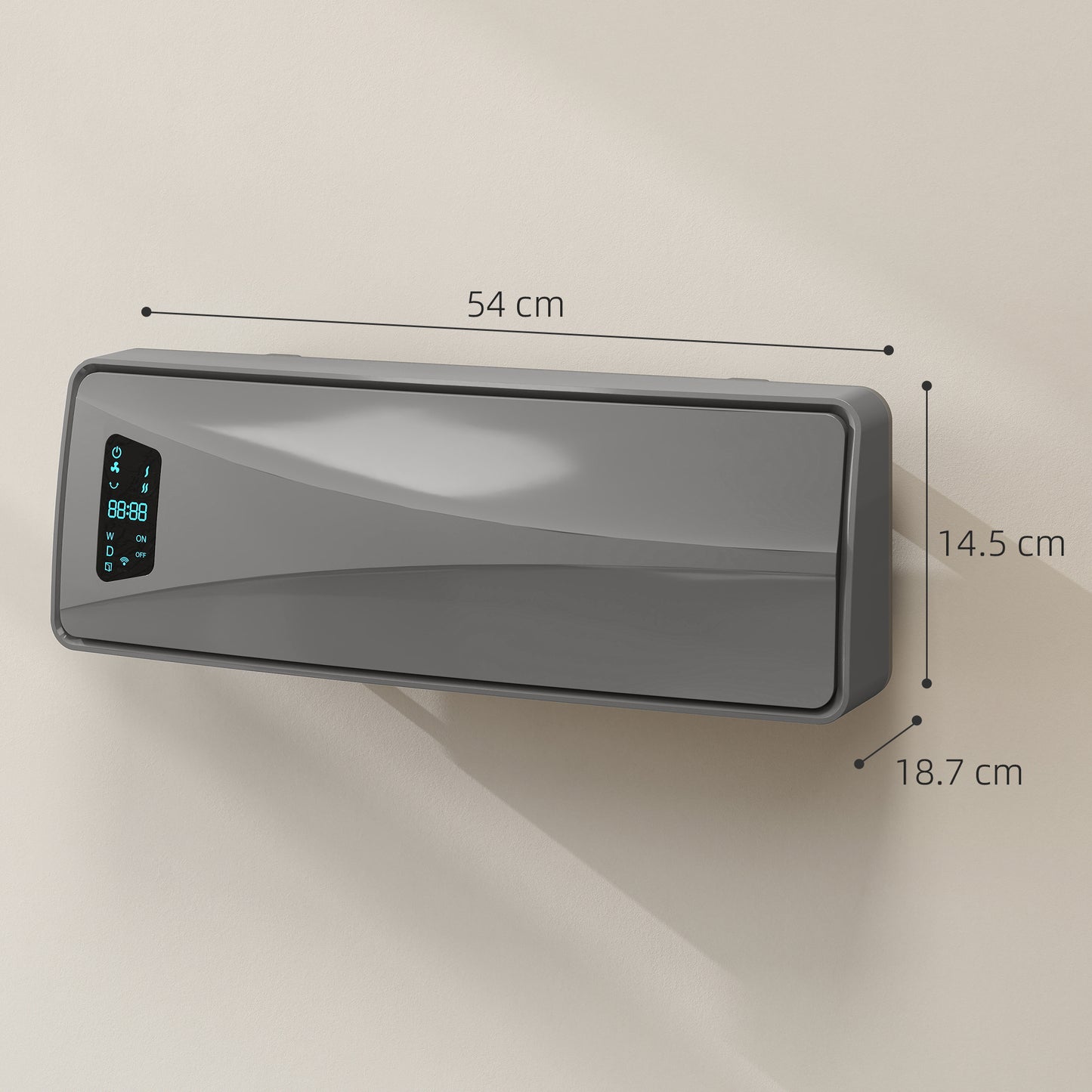 2000W Ceramic Electric Heater with Fan, Wall Heater, Grey