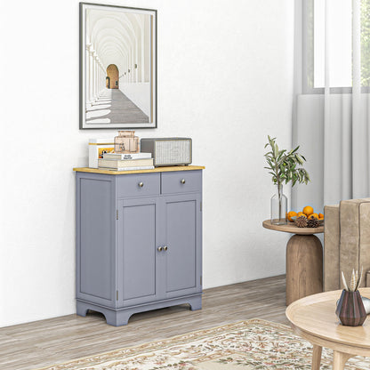 Kitchen Floor Cabinet Side Storage Cupboard Multi-Use Sideboard Table with Solid Wood Top, Adjustable Shelf, Drawer for Dining Room, Living Room, Hallway, Grey