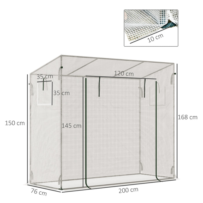 200x76x168cm Walk-in Garden Greenhouse Patio Lean to Hot House, Plants Flowers Herbs Tomato Grow w/ Steel Frame Door Window Balcony Patio