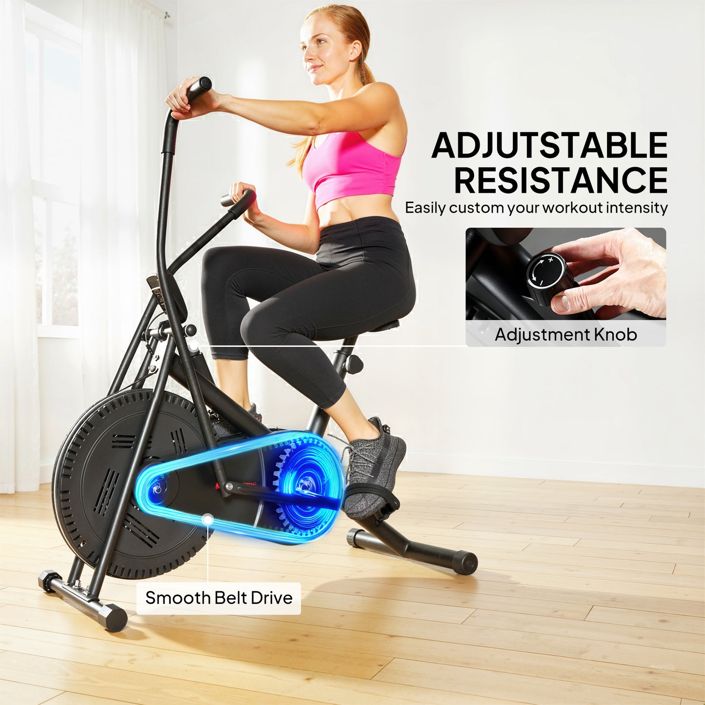 Exercise Bike with Adjustable Seat, LCD Display, Smooth Belt Drive