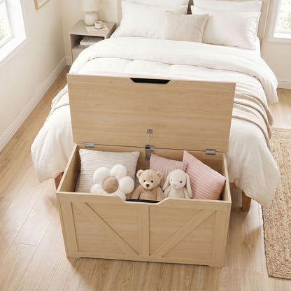 Storage Trunk for Living Room with Safety Hinge, 80cm, Nature Wood