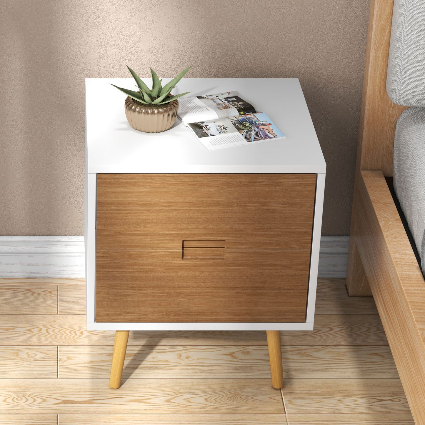 Bedside Table with 2 Drawers for Bedroom, Living Room