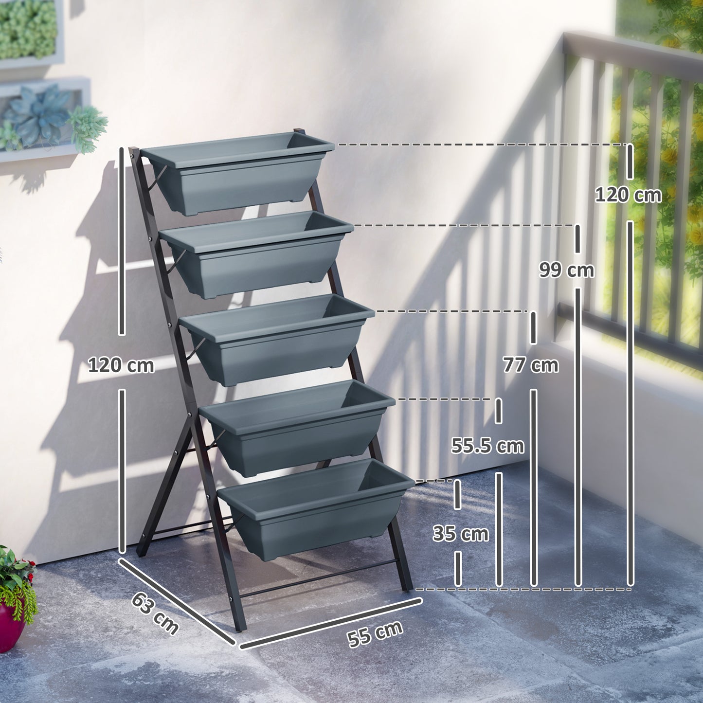 5-Tier Raised Garden Bed, Ladder Planter with 5 Removable Boxes