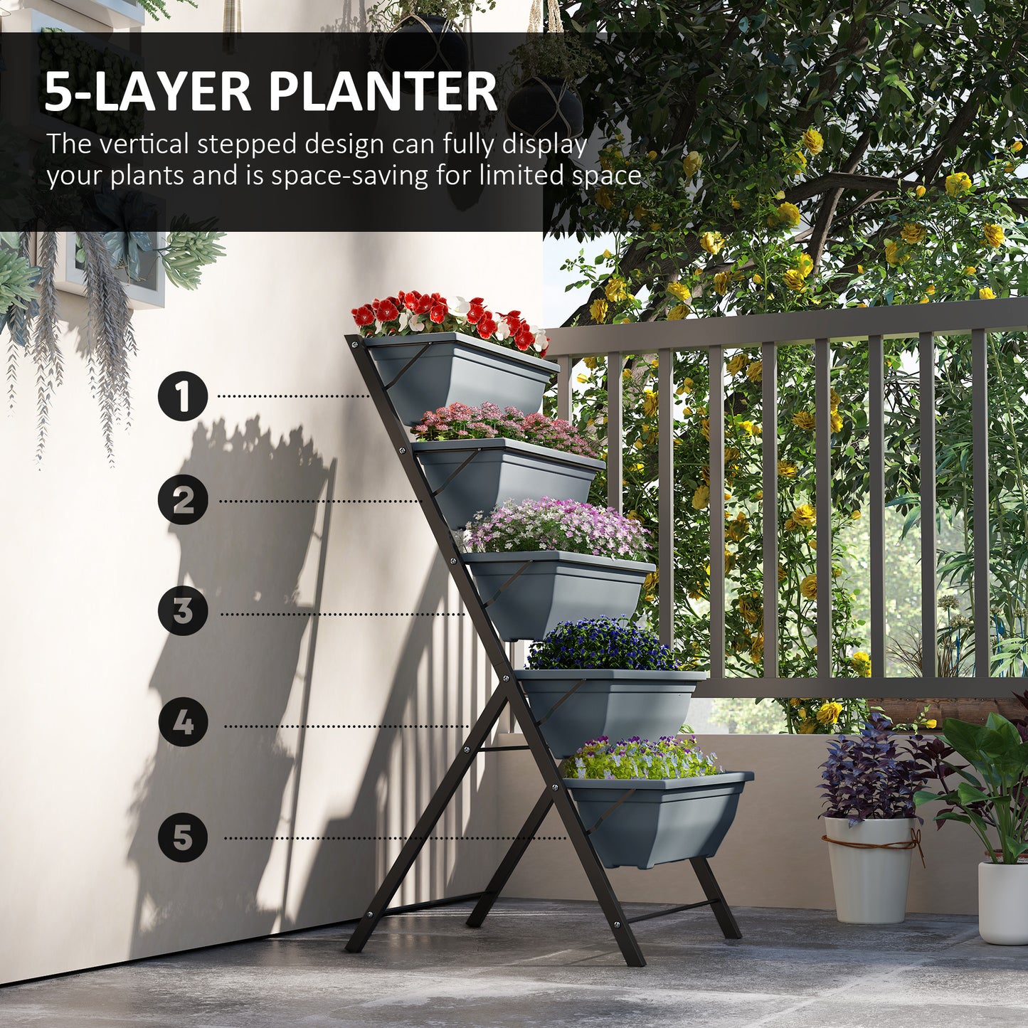 5-Tier Raised Garden Bed, Ladder Planter with 5 Removable Boxes