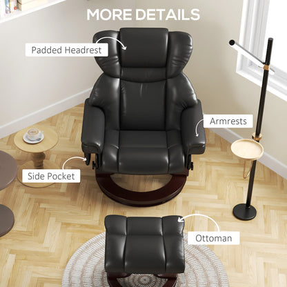 Massage Recliner Chair with Footstool and Adjustable Backrest, Black