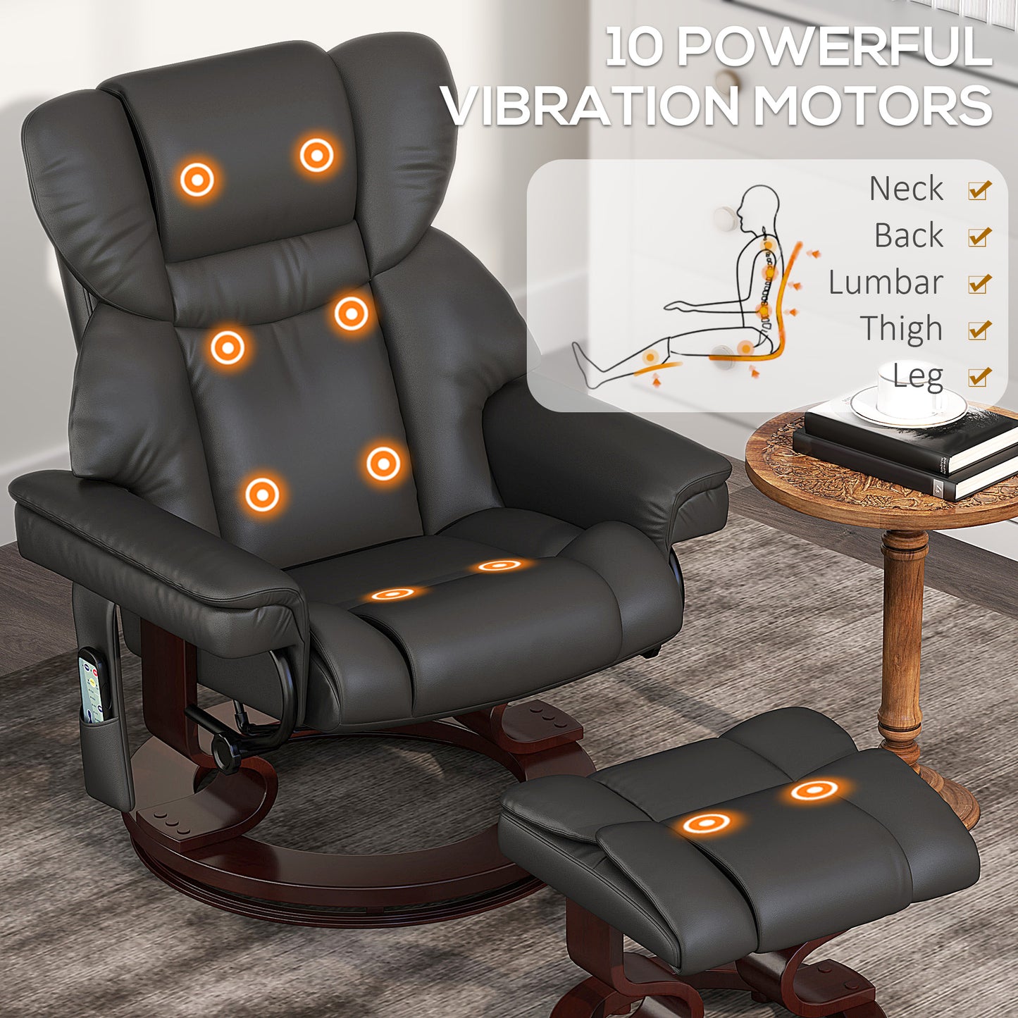Massage Recliner Chair with Footstool and Adjustable Backrest, Black