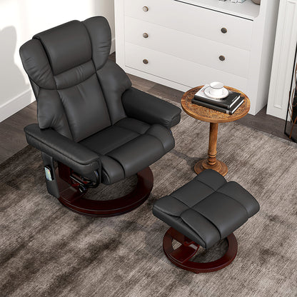 Massage Recliner Chair with Footstool and Adjustable Backrest, Black