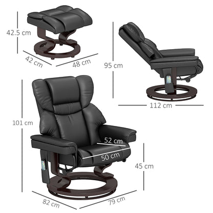 Massage Recliner Chair with Footstool and Adjustable Backrest, Black